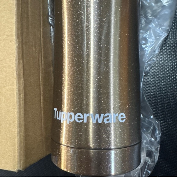 Tupperware Insulated Stainless Thermos TeaStrainer Travel Tumbler Flask 14z Gold - Picture 2 of 6